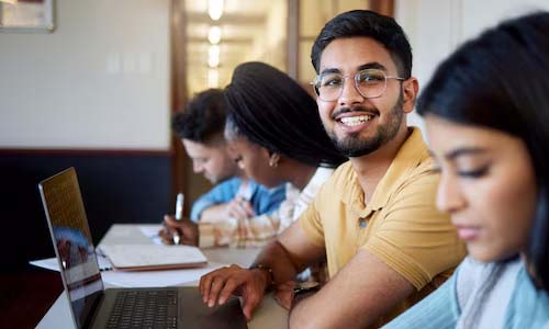 Business students in modern classroom